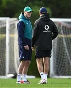 25 January 2025; Assistant coaches Jonathan Sexton, left, and  Andrew Goodman during an Ireland Rugby squad training session at The Campus in Quinta da Lago, Portugal. Photo by Brendan Moran/Sportsfile