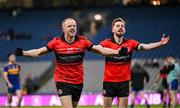 25 January 2025; Seán Óg Ó Loideáin, left, and Éanna Mac Cormac of An Cheathrú Rua celebrate after the AIB GAA Football All-Ireland Junior Club Championship final match between An Cheathrú Rua of Galway and Naomh Padraig Uisce Chaoin of Donegal at Croke Park in Dublin. Photo by Stephen McCarthy/Sportsfile