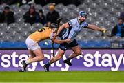 25 January 2025; John Hetherton of Dublin and Declan McCloskey of Antrim during the Allianz Hurling League Division 1B match between Dublin and Antrim at Croke Park in Dublin. Photo by Stephen McCarthy/Sportsfile