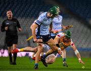 25 January 2025; Niall McKenna of Antrim in action against Chris Crummey of Dublin during the Allianz Hurling League Division 1B match between Dublin and Antrim at Croke Park in Dublin. Photo by Ray McManus/Sportsfile