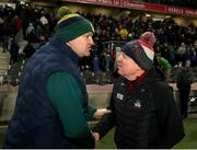 25 January 2025; Meath manager Robbie Brennan, left, shakes hands with Cork manager John Cleary after the Allianz Football League Division 2 match between Cork and Meath at Páirc Ui Chaoimh in Cork. Photo by Michael P Ryan/Sportsfile