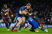 25 January 2025; Marcel Theunissen of DHL Stormers is tackled by Diarmuid Mangan and Charlie Tector of Leinster during the United Rugby Championship match between Leinster and DHL Stormers at the Aviva Stadium in Dublin. Photo by Tyler Miller/Sportsfile