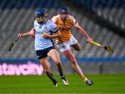 25 January 2025; Dara Purcell of Dublin is tackled by Keelan Molloy of Antrim during the Allianz Hurling League Division 1B match between Dublin and Antrim at Croke Park in Dublin. Photo by Ray McManus/Sportsfile