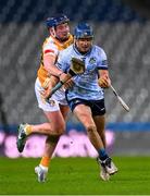 25 January 2025; Dara Purcell of Dublin is tackled by Keelan Molloy of Antrim during the Allianz Hurling League Division 1B match between Dublin and Antrim at Croke Park in Dublin. Photo by Ray McManus/Sportsfile
