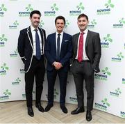 25 January 2025; Irish Olympic rowers, from left, bronze medallist Daire Lynch and gold medallists Fintan McCarthy and Paul O'Donovan at the Rowing Ireland's Olympic Celebration & Awards Night at Fota Island Resort in Cork. Photo by Matt Browne/Sportsfile