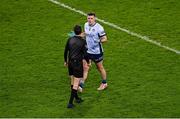 25 January 2025; Brian Howard of Dublin speaks to referee Paul Faloon during the Allianz Football League Division 1 match between Dublin and Mayo at Croke Park. Photo by Stephen McCarthy/Sportsfile