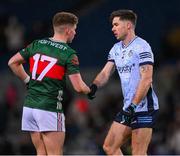 25 January 2025; Cian McHale of Mayo and Eoin Murchan of Dublin shake hands after the Allianz Football League Division 1 match between Dublin and Mayo at Croke Park. Photo by Ray McManus/Sportsfile