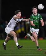 25 January 2025; Shane McGullion of Fermanagh in action against Niall Kelly of Kildare during the Allianz Football League Division 2 match between Kildare and Fermanagh at Cedral St. Conleth's Park in Newbridge, Kildare. Photo by Stephen Marken/Sportsfile