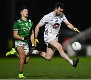 25 January 2025; Kevin Flynn of Kildare in action against Fionan O'Brien of Fermanagh during the Allianz Football League Division 2 match between Kildare and Fermanagh at Cedral St. Conleth's Park in Newbridge, Kildare. Photo by Stephen Marken/Sportsfile
