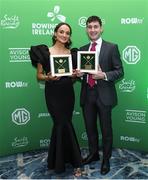 25 January 2025; Irish Olympic Rower Margaret Cremen with her Senior Female Rower of the Year award and Irish Olympic gold medallist Paul O'Donovan with his Senior Male Rower of the Year during Rowing Ireland's Olympic Celebration & Awards Night at Fota Island Resort in Cork. Photo by Matt Browne/Sportsfile