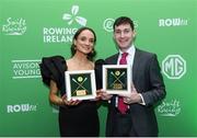 25 January 2025; Irish Olympic Rower Margaret Cremen with her Senior Female Rower of the Year award and Irish Olympic gold medallist Paul O'Donovan with his Senior Male Rower of the Year during Rowing Ireland's Olympic Celebration & Awards Night at Fota Island Resort in Cork. Photo by Matt Browne/Sportsfile