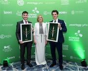 25 January 2025; Jane Williams President Rowing Ireland presents the President's Award to Irish Olympic gold medallist's Paul O'Donovan and Fintan McCarthy during Rowing Ireland's Olympic Celebration & Awards Night at Fota Island Resort in Cork. Photo by Matt Browne/Sportsfile