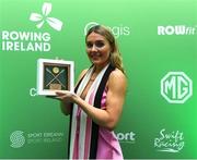 25 January 2025; Grace Healy from Dublin University Ladies Boat Club with her Up and Coming Rower of the Year award during Rowing Ireland's Olympic Celebration & Awards Night at Fota Island Resort in Cork. Photo by Matt Browne/Sportsfile