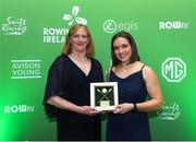 25 January 2025; Anna Brennan from New Ross Rowing Club Wexford is presented with the Junior Female Rower of the Year award by Dr Úna May CEO of Sport Ireland during Rowing Ireland's Olympic Celebration & Awards Night at Fota Island Resort in Cork. Photo by Matt Browne/Sportsfile