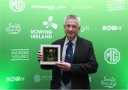 25 January 2025; Pat McInerney from St Michaels Rowing Club Limerick with his Coiach of the Year award during Rowing Ireland's Olympic Celebration & Awards Night at Fota Island Resort in Cork. Photo by Matt Browne/Sportsfile