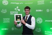 25 January 2025; Jack Fafferty from St Michael's Rowing Club Limerick with his Junior Male Rower of the Year award  during Rowing Ireland's Olympic Celebration & Awards Night at Fota Island Resort in Cork. Photo by Matt Browne/Sportsfile