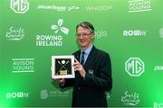25 January 2025; Paul Gallen from Athlone Boat Club Westmeath with his Master Male Rower of the Year award during the Rowing Ireland's Olympic Celebration & Awards Night at Fota Island Resort in Cork. Photo by Matt Browne/Sportsfile