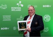 25 January 2025; TJ Ryan from Skibbereen Rowing Club Cork with his Umpire of the Year award during the Rowing Ireland's Olympic Celebration & Awards Night at Fota Island Resort in Cork. Photo by Matt Browne/Sportsfile