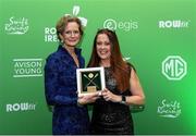25 January 2025; Sandra Cunnungham from Athlone Boat Club Westmeath is presented with the Women in Sport Advocate of the Year award by Annamarie Phelpd the Olympic President of European Rowing during the Rowing Ireland's Olympic Celebration & Awards Night at Fota Island Resort in Cork. Photo by Matt Browne/Sportsfile