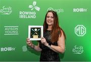 25 January 2025; Sandra Cunnungham from Athlone Boat Club Westmeath with her Women in Sport Advocate of the Year award during the Rowing Ireland's Olympic Celebration & Awards Night at Fota Island Resort in Cork. Photo by Matt Browne/Sportsfile