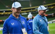 25 January 2025; Leinster assistant coach Tyler Bleyendaal, left, and senior coach Jacques Nienaber before the United Rugby Championship match between Leinster and DHL Stormers at the Aviva Stadium in Dublin. Photo by Seb Daly/Sportsfile