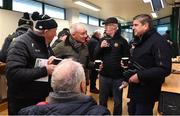 26 January 2025; GAA Football Review Committee chairperson Jim Gavin, second from left, with, from left, Chairman of Offaly GAA Tom Parlon, Offaly County board Pat Teehan and former Offaly players Michael Duignan and Matt Connor during half time at the Allianz Football League Division 3 match between Offaly and Sligo at Glenisk O'Connor Park in Tullamore, Offaly. Photo by Matt Browne/Sportsfile