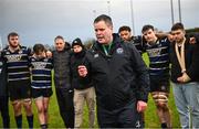 26 January 2025; Wexford Wanderers head coach Shane Curran speaks to his players after the Bank of Ireland Provincial Towns Cup Round 1 match between Ashbourne RFC and Wexford Wanderers RFC at Milltown House in Ashbourne, Meath. Photo by Seb Daly/Sportsfile