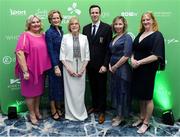 25 January 2025; Jane Williams, 3rd from left, President of Rowing Ireland with from left Michelle Carpenter CEO of Rowing Ireland, Annamarie Phelps, Olympic President of European Rowing, Jean Christophe Rolland, President of World Rowing, Olive Loughnane from Sport Ireland and Dr Úna May CEO of Sport Ireland during the Rowing Ireland's Olympic Celebration & Awards Night at Fota Island Resort in Cork. Photo by Matt Browne/Sportsfile