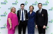 25 January 2025; Irish Olympic Bronze Medallist Daire Lynch with Michelle Carpenter CEO of Rowing Ireland, Annamarie Phelps, Olympic President of European Rowing and Jean Christophe Rolland, President of World Rowing, at the Rowing Ireland's Olympic Celebration & Awards Night at Fota Island Resort in Cork. Photo by Matt Browne/Sportsfile