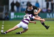 27 January 2025; Michael Smyth of Terenure College is tackled by Hugh O'Sullivan Sexton of Clongowes Wood College during the Bank of Ireland Leinster Rugby Boys Schools Senior Cup first round match between Terenure College and Clongowes Wood College at Energia Park in Dublin. Photo by David Fitzgerald/Sportsfile