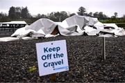 27 January 2025; A general view of material blown off from the University of Galway Connacht GAA Air Dome, in Bekan, Mayo, which was destroyed during Storm Éowyn. Photo by Piaras Ó Mídheach/Sportsfile
