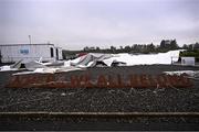 27 January 2025; A general view of material blown off from the University of Galway Connacht GAA Air Dome, in Bekan, Mayo, which was destroyed during Storm Éowyn. Photo by Piaras Ó Mídheach/Sportsfile