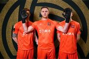 21 January 2025; Goalkeepers, from left, Enda Minogue, Peter Cherrie and Sammy Safaei during a Dundalk FC squad portraits session at Oriel Park in Dundalk, Louth. Photo by Stephen McCarthy/Sportsfile