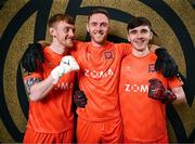 21 January 2025; Goalkeepers, from left, Enda Minogue, Peter Cherrie and Sammy Safaei during a Dundalk FC squad portraits session at Oriel Park in Dundalk, Louth. Photo by Stephen McCarthy/Sportsfile