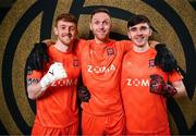 21 January 2025; Goalkeepers, from left, Enda Minogue, Peter Cherrie and Sammy Safaei during a Dundalk FC squad portraits session at Oriel Park in Dundalk, Louth. Photo by Stephen McCarthy/Sportsfile