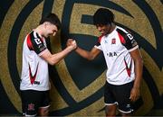 21 January 2025; Andy Paraschiv, left, and Gbemi Arubi during a Dundalk FC squad portraits session at Oriel Park in Dundalk, Louth. Photo by Stephen McCarthy/Sportsfile