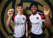 21 January 2025; Andy Paraschiv, left, and Gbemi Arubi during a Dundalk FC squad portraits session at Oriel Park in Dundalk, Louth. Photo by Stephen McCarthy/Sportsfile