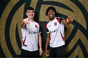21 January 2025; Andy Paraschiv, left, and Gbemi Arubi during a Dundalk FC squad portraits session at Oriel Park in Dundalk, Louth. Photo by Stephen McCarthy/Sportsfile