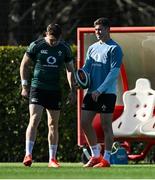 28 January 2025; Garry Ringrose, left, and Jack Crowley during an Ireland Rugby squad training session at The Campus in Quinto da Lago, Portugal. Photo by Brendan Moran/Sportsfile