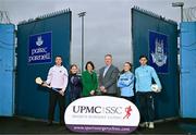 29 January 2025; UPMC has been unveiled as the official healthcare partner of Dublin GAA during an event at Parnell Park, Dublin. Pictured at the announcement at Parnell Park in Dublin are UPMC Managing Director Eamonn Fitzgerald, and UPMC Sports Surgery Clinic Santry General Manager Fiona Roche, with Dublin players from left, hurler Darragh Power, camogie player Zoe Couch, ladies footballer Niamh Donlon and footballer David Byrne. Photo by Sam Barnes/Sportsfile