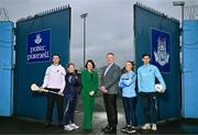 29 January 2025; UPMC has been unveiled as the official healthcare partner of Dublin GAA during an event at Parnell Park, Dublin. Pictured at the announcement at Parnell Park in Dublin are UPMC Managing Director Eamonn Fitzgerald, and UPMC Sports Surgery Clinic Santry General Manager Fiona Roche, with Dublin players from left, hurler Darragh Power, camogie player Zoe Couch, ladies footballer Niamh Donlon and footballer David Byrne. Photo by Sam Barnes/Sportsfile