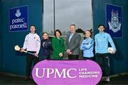 29 January 2025; UPMC has been unveiled as the official healthcare partner of Dublin GAA during an event at Parnell Park, Dublin. Pictured at the announcement at Parnell Park in Dublin are UPMC Managing Director Eamonn Fitzgerald, and UPMC Sports Surgery Clinic Santry General Manager Fiona Roche, with Dublin players from left, hurler Darragh Power, camogie player Zoe Couch, ladies footballer Niamh Donlon and footballer David Byrne. Photo by Sam Barnes/Sportsfile