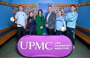 29 January 2025; UPMC has been unveiled as the official healthcare partner of Dublin GAA during an event at Parnell Park, Dublin. Pictured at the announcement at Parnell Park in Dublin are UPMC Managing Director Eamonn Fitzgerald, and UPMC Sports Surgery Clinic Santry General Manager Fiona Roche, with Dublin players from left, hurler Darragh Power, camogie player Zoe Couch, ladies footballer Niamh Donlon and footballer David Byrne. Photo by Sam Barnes/Sportsfile