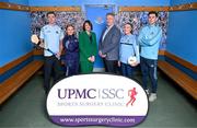 29 January 2025; UPMC has been unveiled as the official healthcare partner of Dublin GAA during an event at Parnell Park, Dublin. Pictured at the announcement at Parnell Park in Dublin are UPMC Managing Director Eamonn Fitzgerald, and UPMC Sports Surgery Clinic Santry General Manager Fiona Roche, with Dublin players from left, hurler Darragh Power, camogie player Zoe Couch, ladies footballer Niamh Donlon and footballer David Byrne. Photo by Sam Barnes/Sportsfile