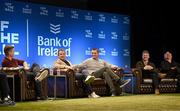 29 January 2025; From left, former Ireland and Leinster rugby player Brian O'Driscoll, former England rugby player Austin Healey, former Ireland and Munster rugby player Alan Quinlan, former Leinster rugby player Andy Dunne and journalist Gerry Thornley during a special Off the Ball Roadshow event at the Olympia Theatre in Dublin. Photo by David Fitzgerald/Sportsfile