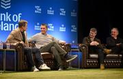 29 January 2025; From left, former England rugby player Austin Healey, former Ireland and Munster rugby player Alan Quinlan, former Leinster rugby player Andy Dunne and journalist Gerry Thornley during a special Off the Ball Roadshow event at the Olympia Theatre in Dublin. Photo by David Fitzgerald/Sportsfile