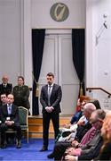 30 January 2025; Republic of Ireland captain Séamus Coleman before receiving a Presidential Distinguished Service Award for the Irish Abroad at Áras an Uachtaráin in Dublin. The Awards recognise the service given to this country or to Irish communities abroad by those who live outside Ireland. Photo by Stephen McCarthy/Sportsfile