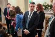 30 January 2025; Republic of Ireland captain Séamus Coleman before being presented with a Presidential Distinguished Service Award for the Irish Abroad by President  of Ireland Michael D. Higgins at Áras an Uachtaráin in Dublin. The Awards recognise the service given to this country or to Irish communities abroad by those who live outside Ireland. Photo by Stephen McCarthy/Sportsfile
