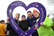 1 February 2025; Vhi ambassador and Olympian David Gillick with participants at the Marlay Park parkrun at Marlay Park in Dublin where Vhi hosted a special event to welcome parkrun founder Paul Sinton-Hewitt. Vhi ambassador and Olympian David Gillick was on hand to deliver a warm-up for all participants. parkrun in partnership with Vhi support local communities in organising free, weekly, timed 5km runs every Saturday at 9.30am. To register for a parkrun near you visit www.parkrun.ie. Photo by David Fitzgerald/Sportsfile