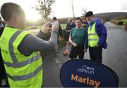1 February 2025; Parkrun founder Paul Sinton-Hewitt with participants at the Marlay Park parkrun at Marlay Park in Dublin where Vhi hosted a special event to welcome parkrun founder Paul Sinton-Hewitt. Vhi ambassador and Olympian David Gillick was on hand to deliver a warm-up for all participants. parkrun in partnership with Vhi support local communities in organising free, weekly, timed 5km runs every Saturday at 9.30am. To register for a parkrun near you visit www.parkrun.ie. Photo by David Fitzgerald/Sportsfile